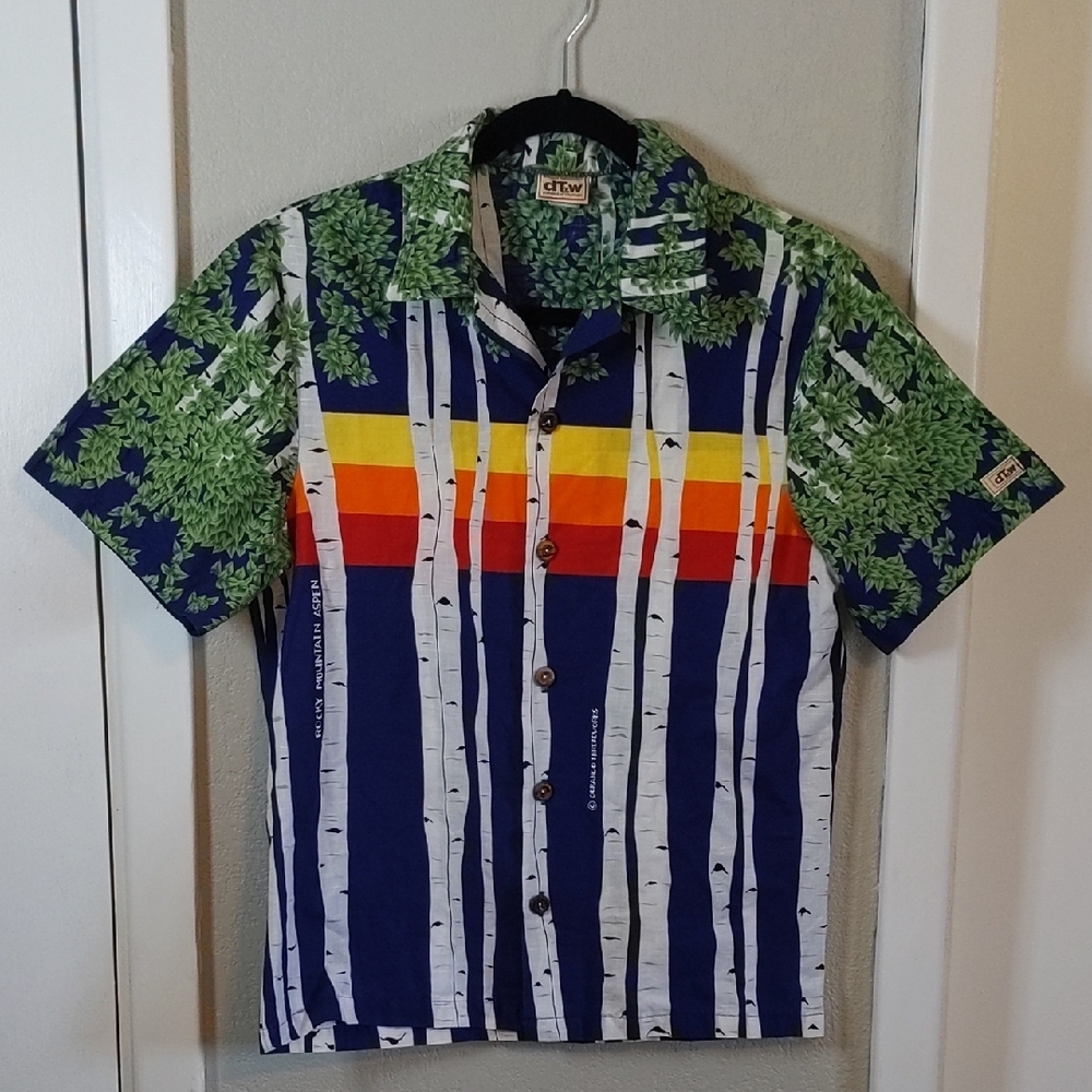 VTG Vintage Durango Threadworks Aspen Tree Multicolor Short Sleeve Shirt, Small